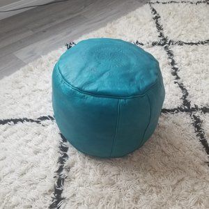 Moroccan Turquoise Leather Ottoman / Footstool
